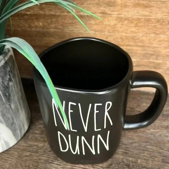 NEW Rae Dunn NEVER DUNN - Black ceramic coffee mug / cup - Picture 6 of 7